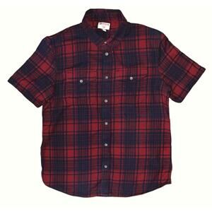 True Religion Red & Black Plaid Short Sleeve Button Down Flannel Shirt Men's XL